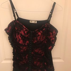 dressy women’s pink and black lace tank